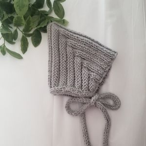 Knitted Baby Pixie Bonnet Hat | Soft Silver